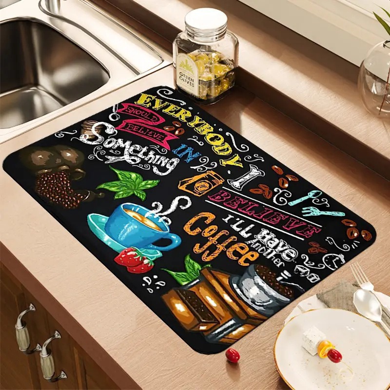 Bar Mat Rubber - 크리에이티브 커피 프린트 주방 건조 매트