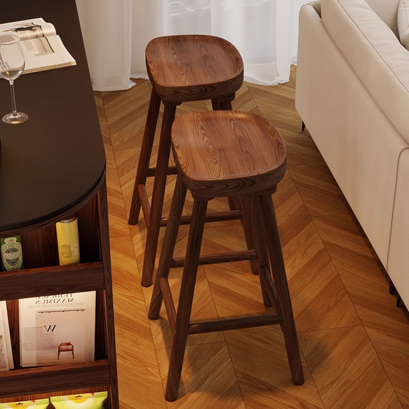 Home Bar Seating - 원목 곡선형 바 스툴 높은 식탁용