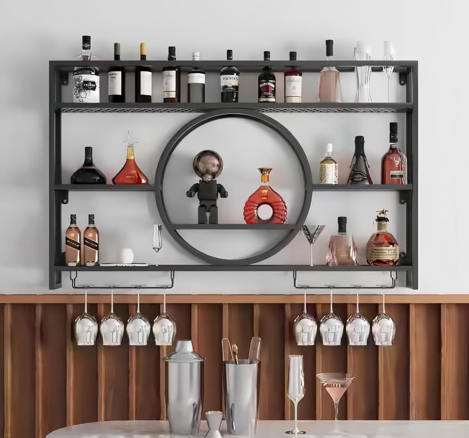 Home Bar Shelves - 검은색 금속 벽걸이 와인 보관 선반,