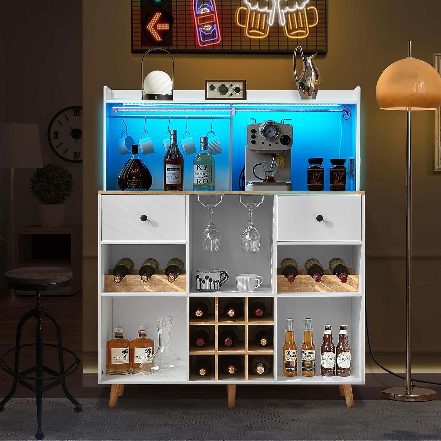 Home Bar Shelves - 와인 바 캐비닛 (전원 콘센트 및