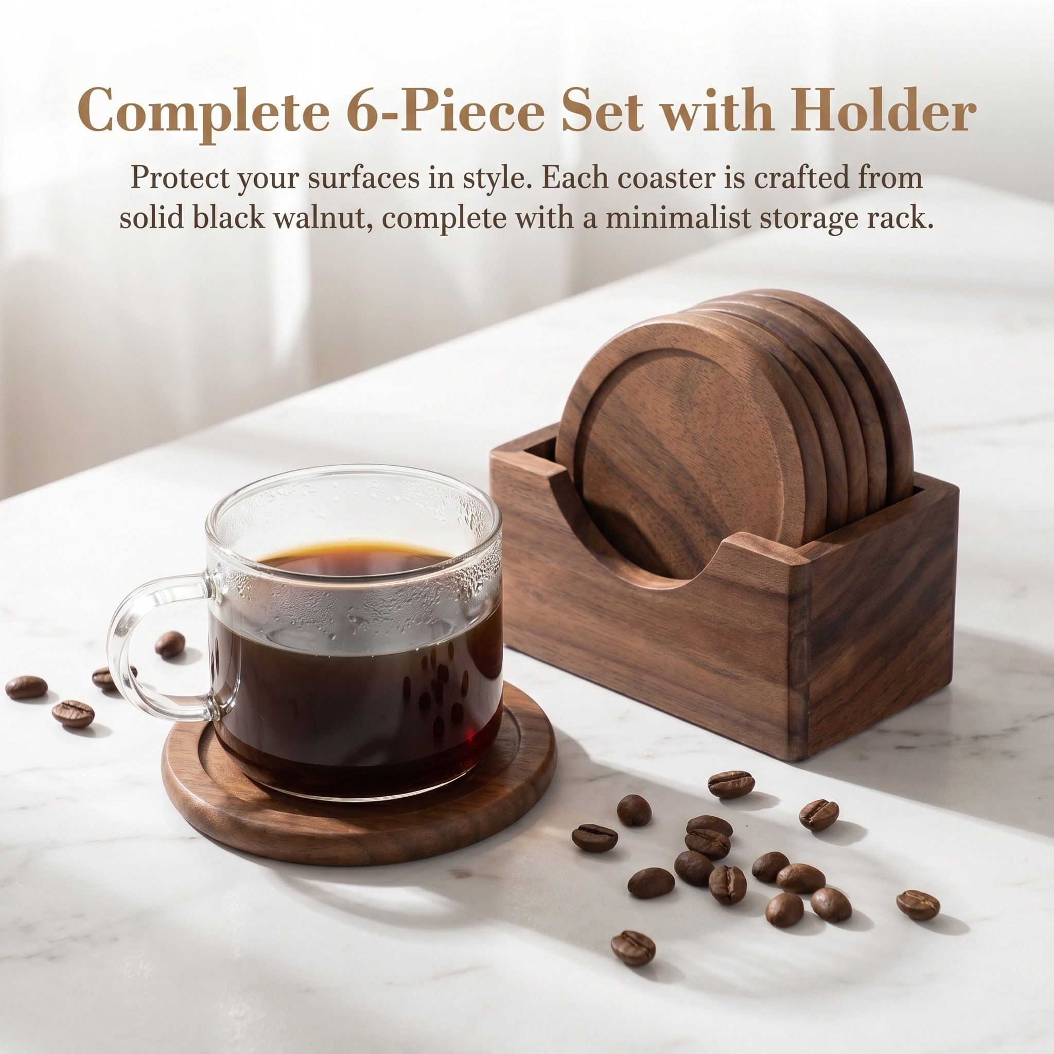 6개입 원형 나무 컵받침, 견고한 블랙 월넛 재질, 바 - Home Bar Set 리뷰 및 가격