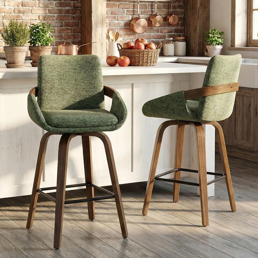 린넨 원단과 월넛 벤트우드 등받이가 있는 26인치 회전 - Home Bar Seating 리뷰 및 가격